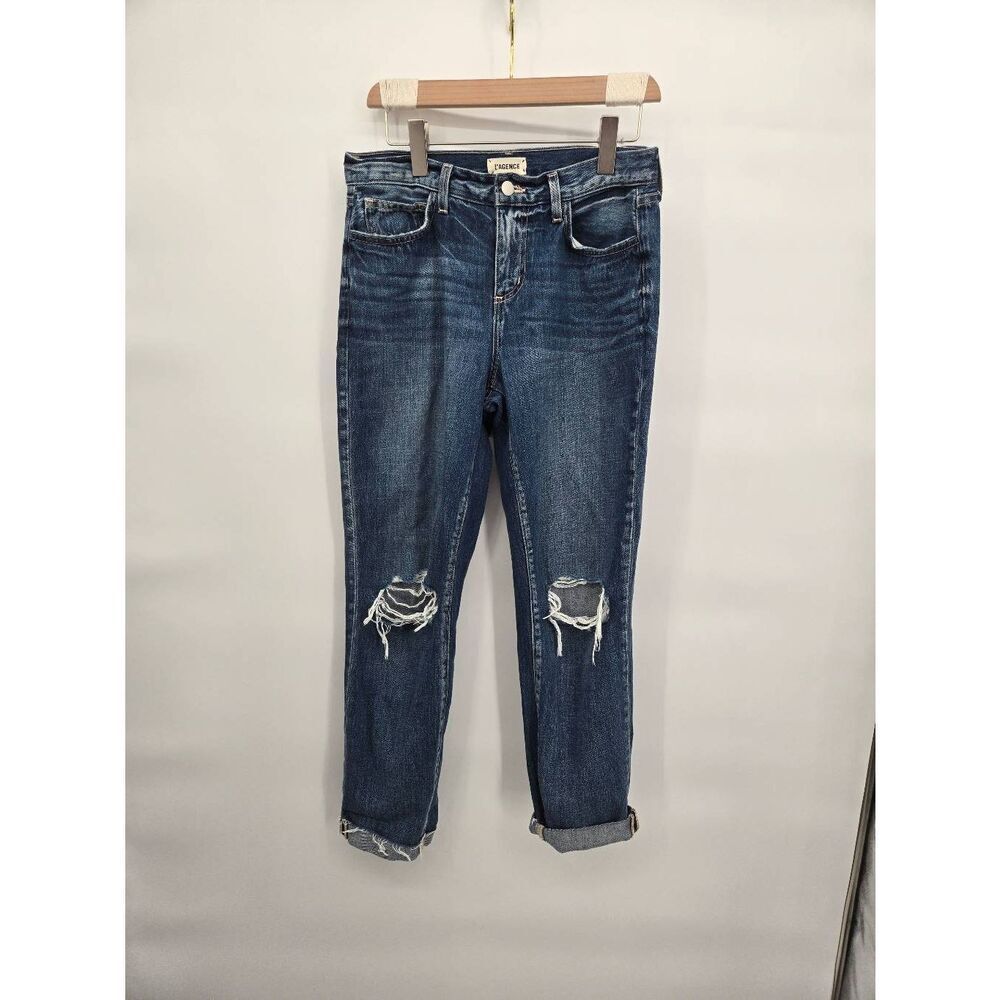 L'AGENCE Olga High-Rise Jeans Size 27 Blue Denim Distressed